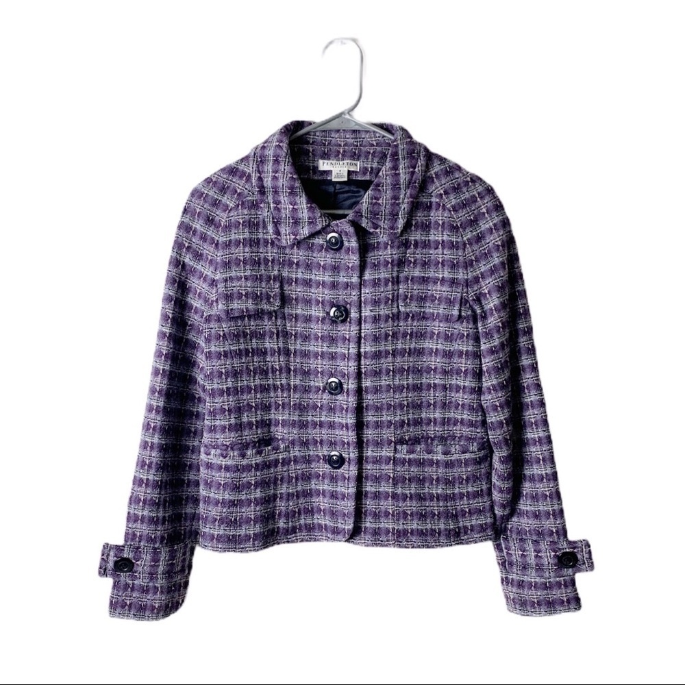 Pendleton plaid wool blazer jacket purple 8P